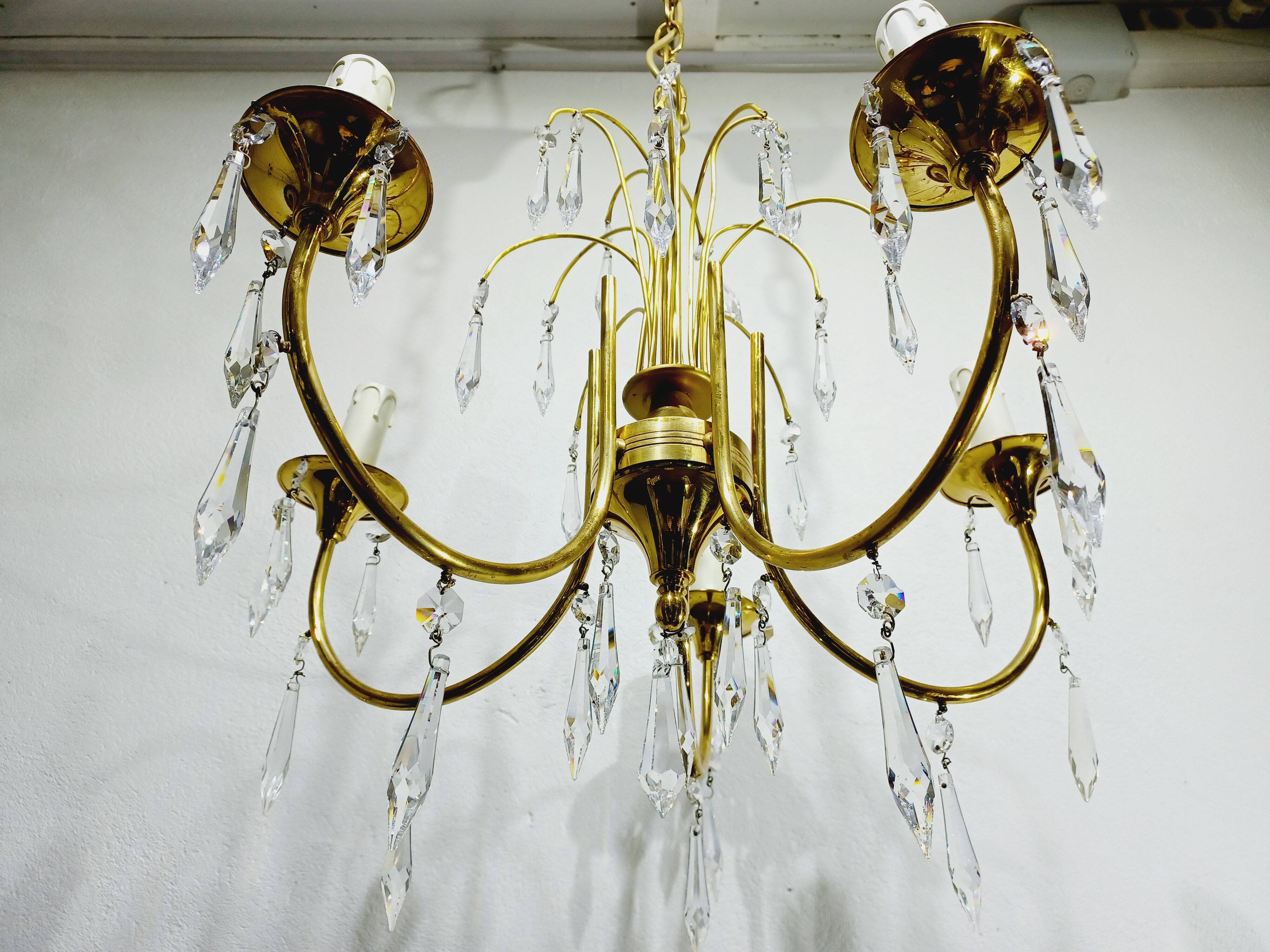 5-light brass and crystal chandelier