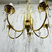 Lustre 5 lumières en laiton et cristal