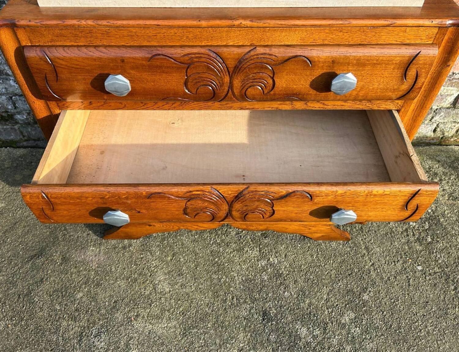 Art Deco commode, vintage antique piece with marble top.