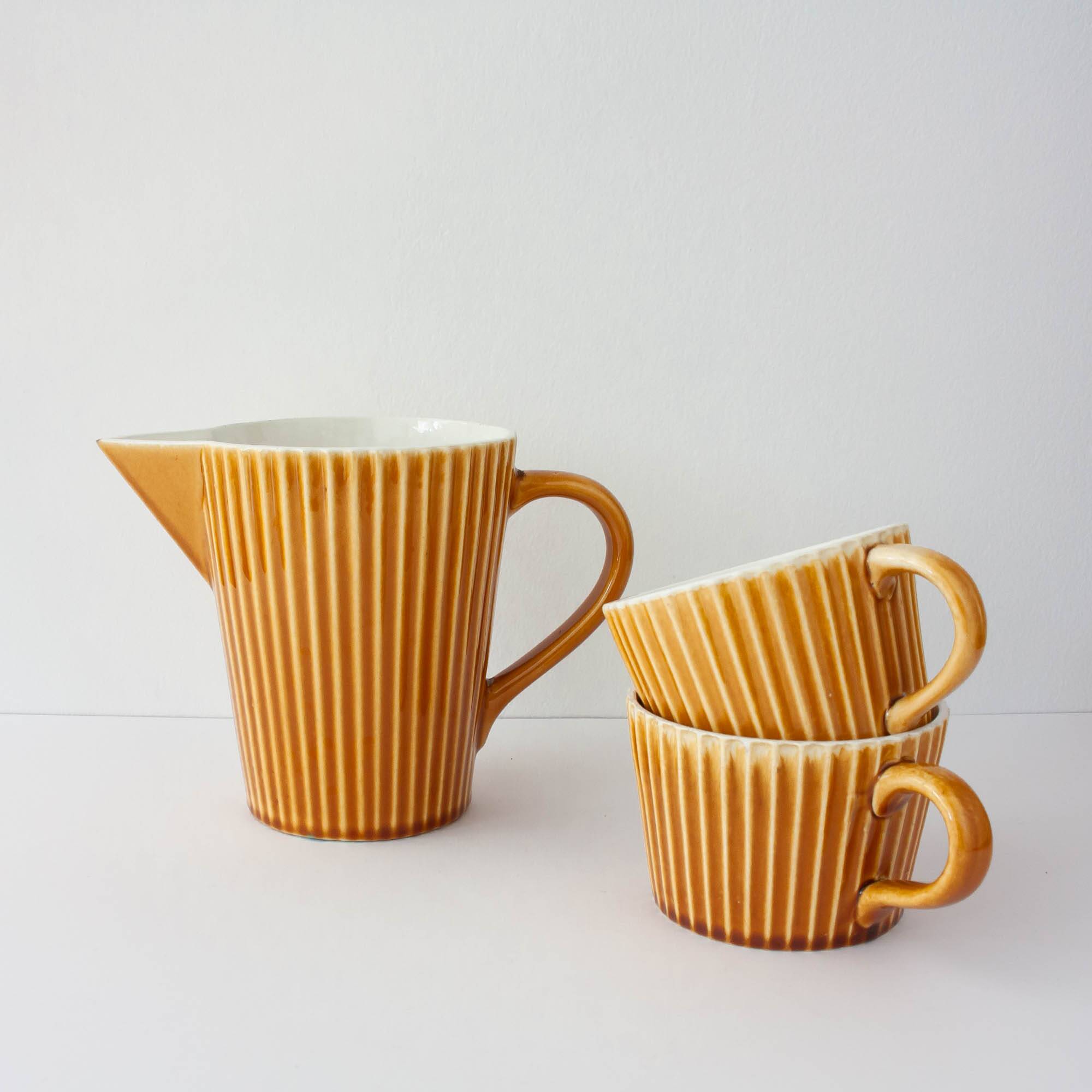 Set of Ceramic Tea Cups and Milk Jug by Secla, 1970's