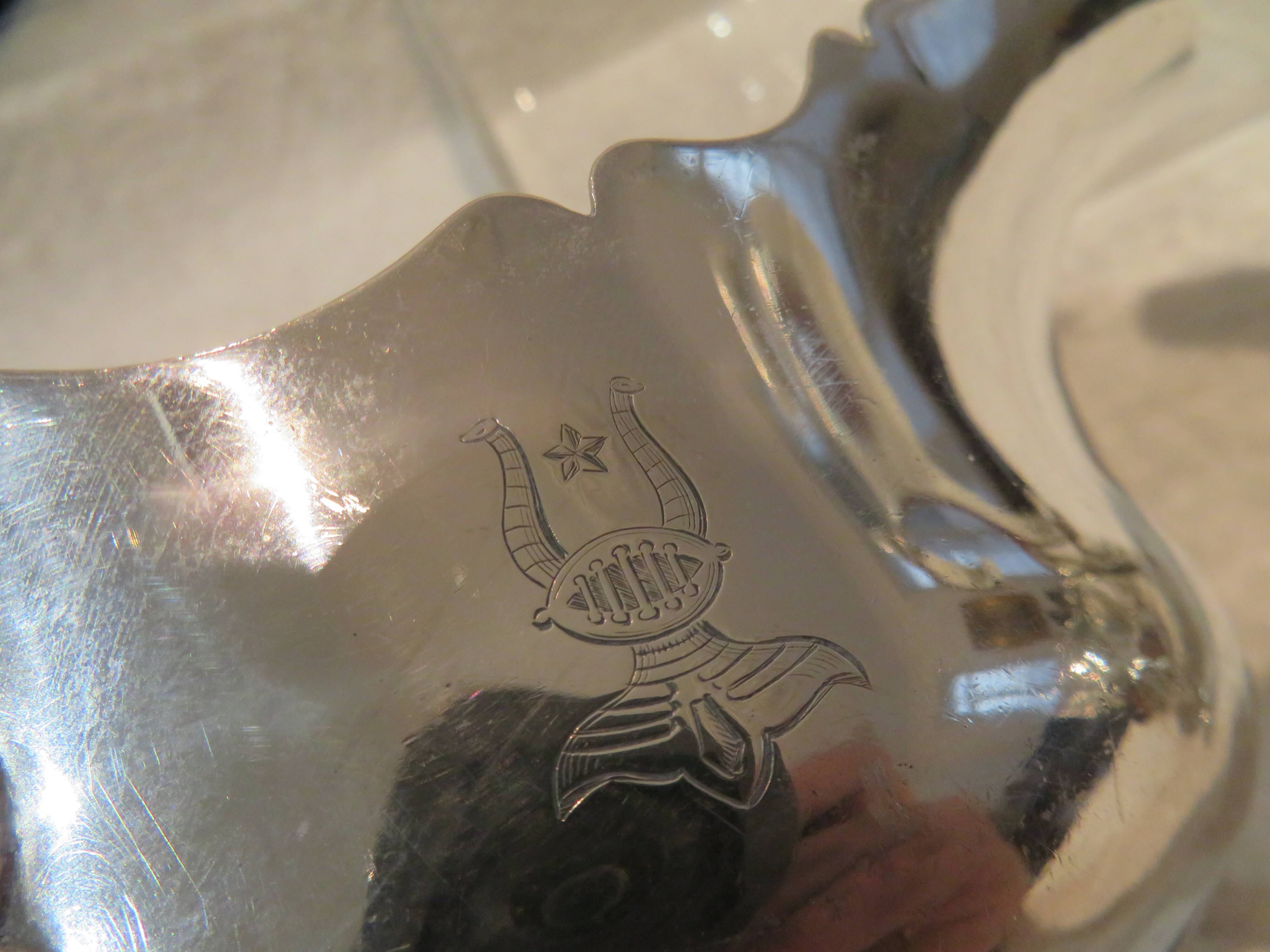 Pair of 925 silver sauce boats Martin Hall Sheffield 1910 engraved Star Harp