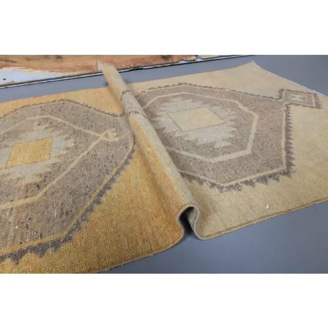 1970s Turkish Oushak handmade beige runner rug 92x344