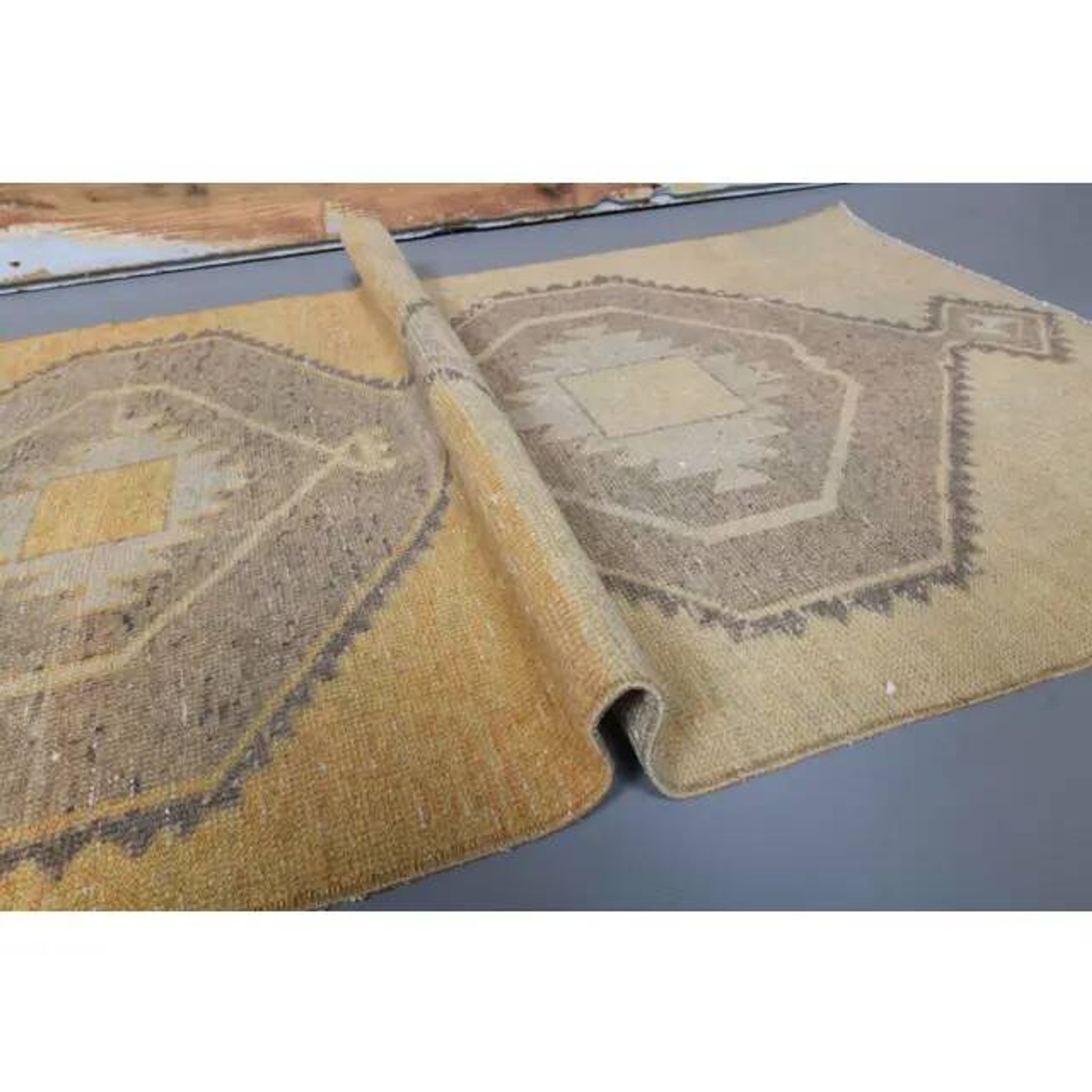 1970s Turkish Oushak handmade beige runner rug 92x344
