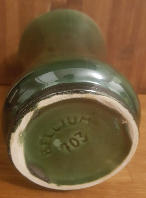 Vintage green ceramic vase 50s Belgium