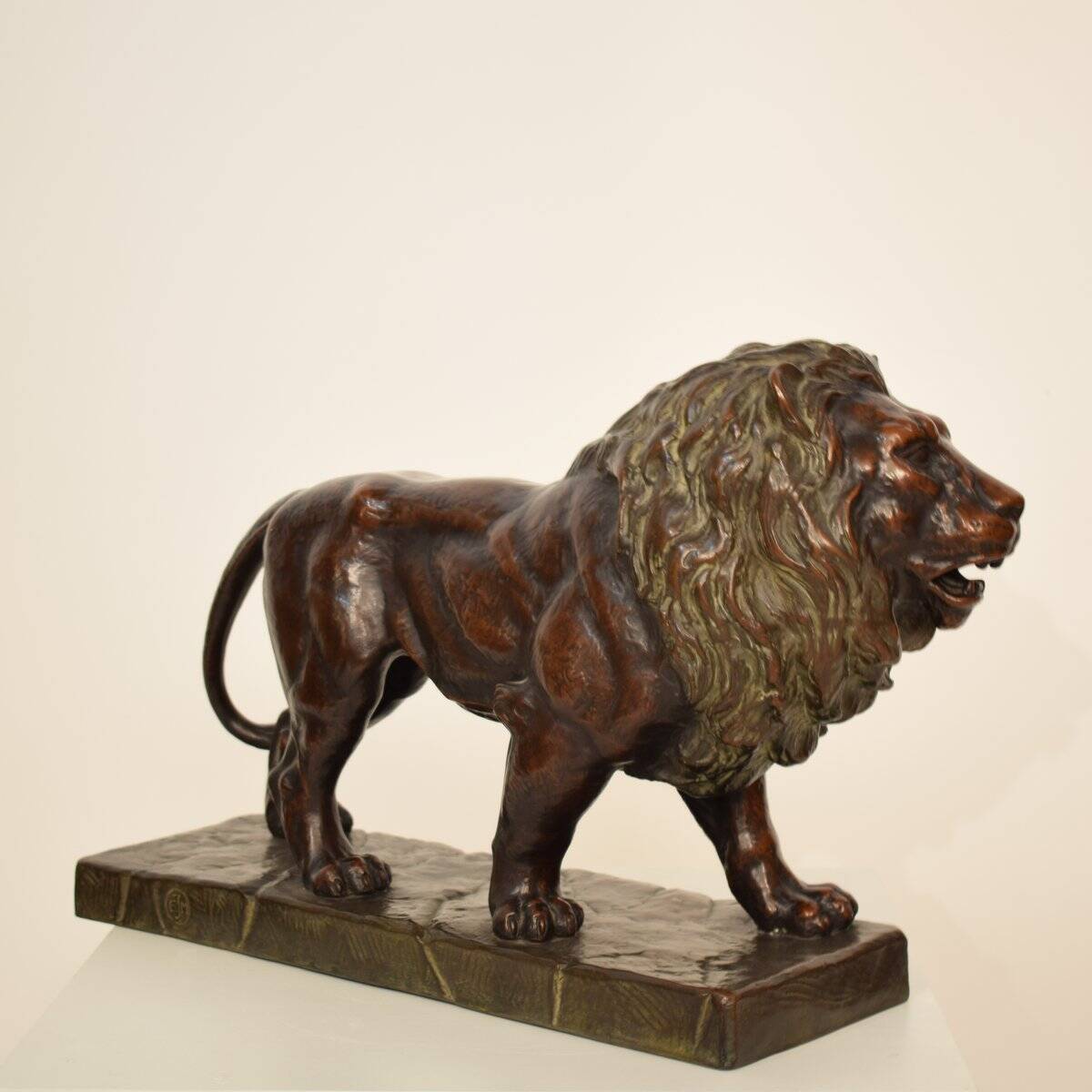 Big German Art Deco Lion Sculpture in Ceramic, Terracotta Copper, 1930