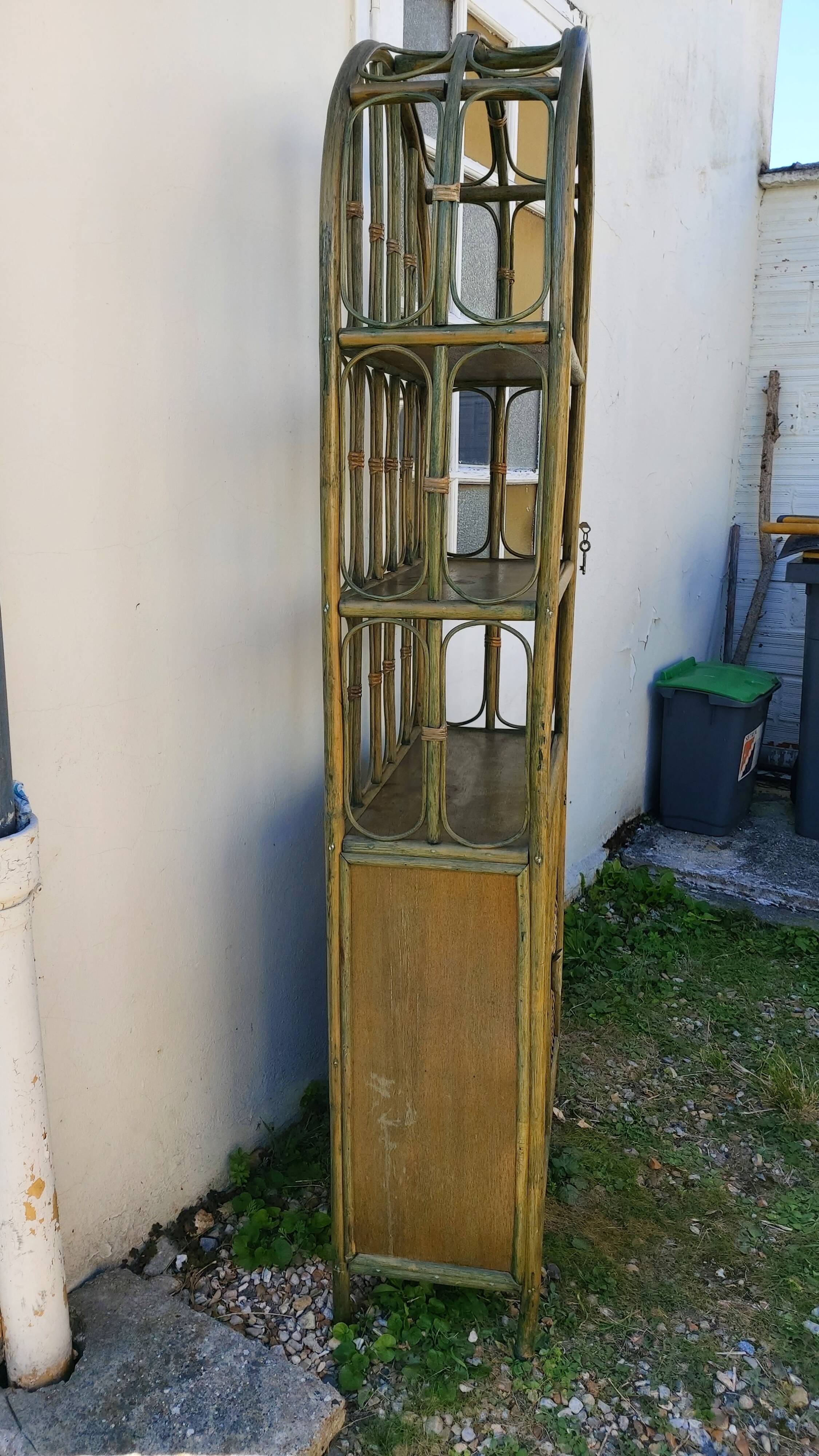 Vintage rattan and bamboo bookcase