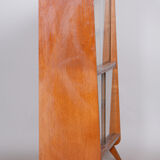 Restored midcentury oak bookcase, glass doors, revived polish, czechia, 1950s