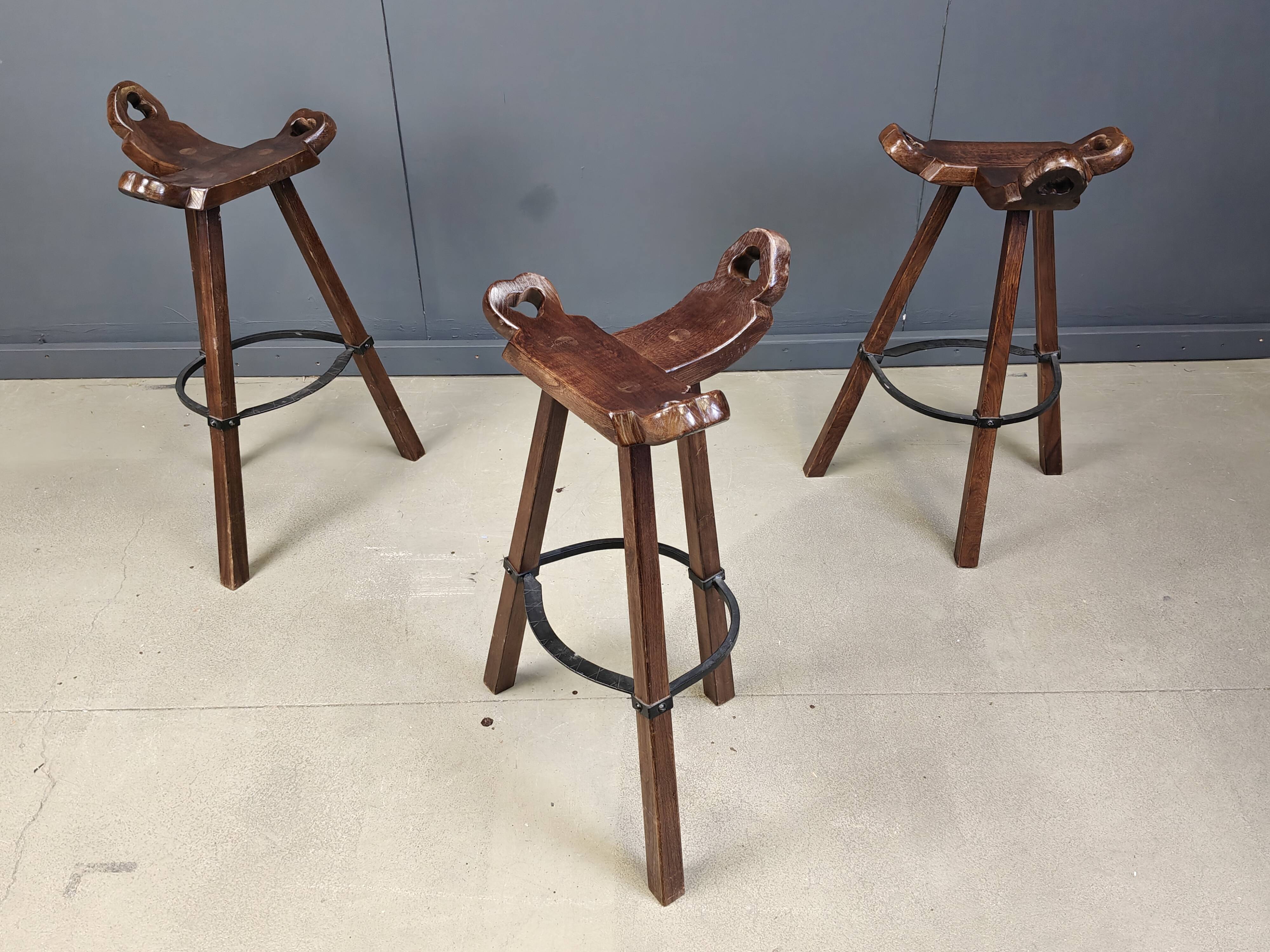Mid century brutalist bar stools - set of 3, 1960s