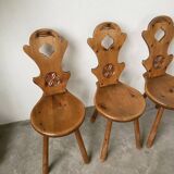 Set of 4 Savoyard pine chairs from the 60s
