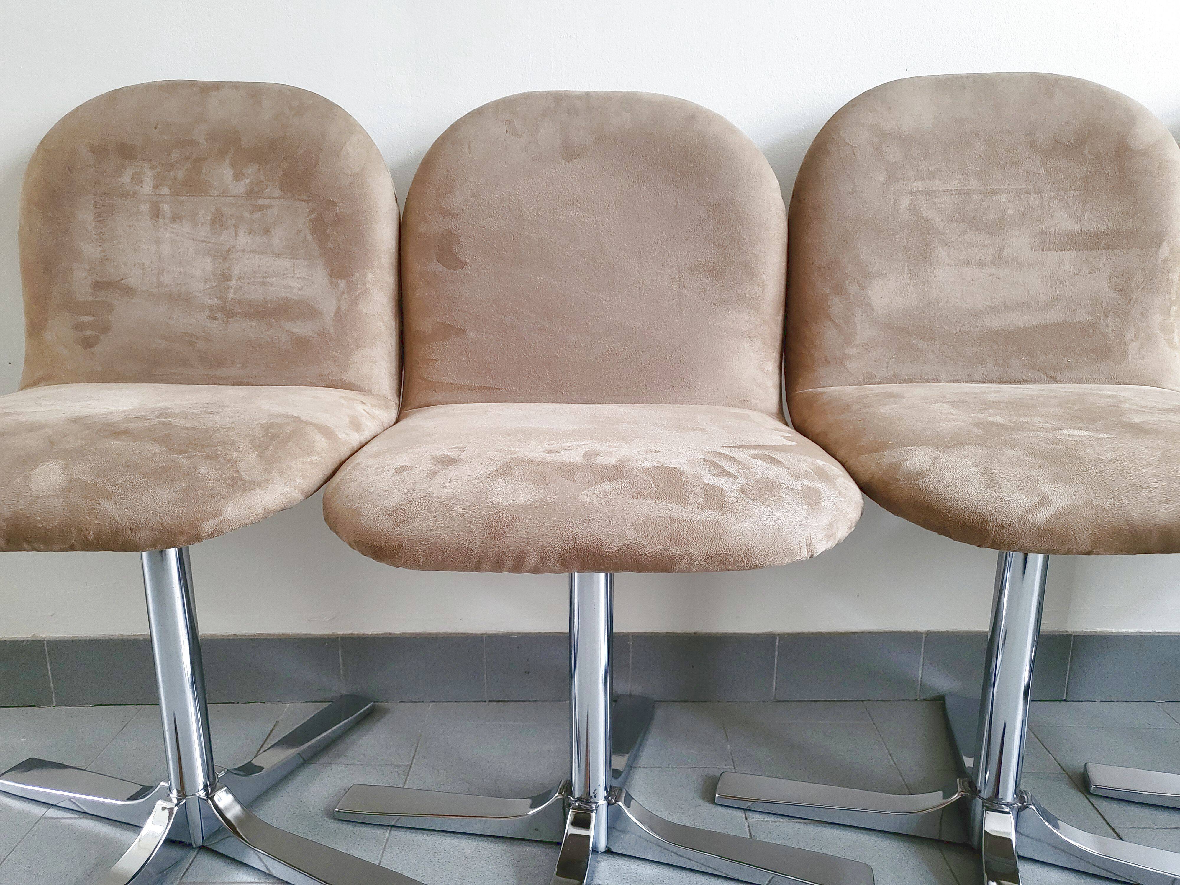Set of 4 vintage 1970 chairs in suede & steel