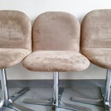 Suite de 4 chaises vintage 1970 en daim & acier