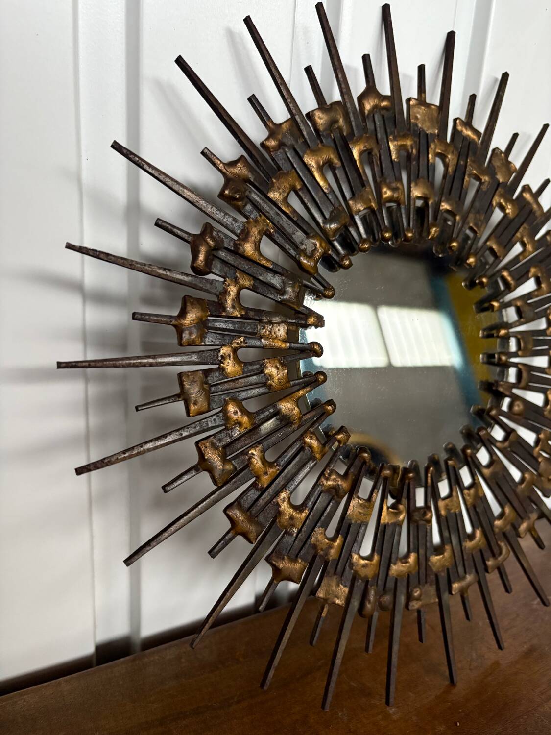 Brutalist round wrought iron mirror from the 60s/70s