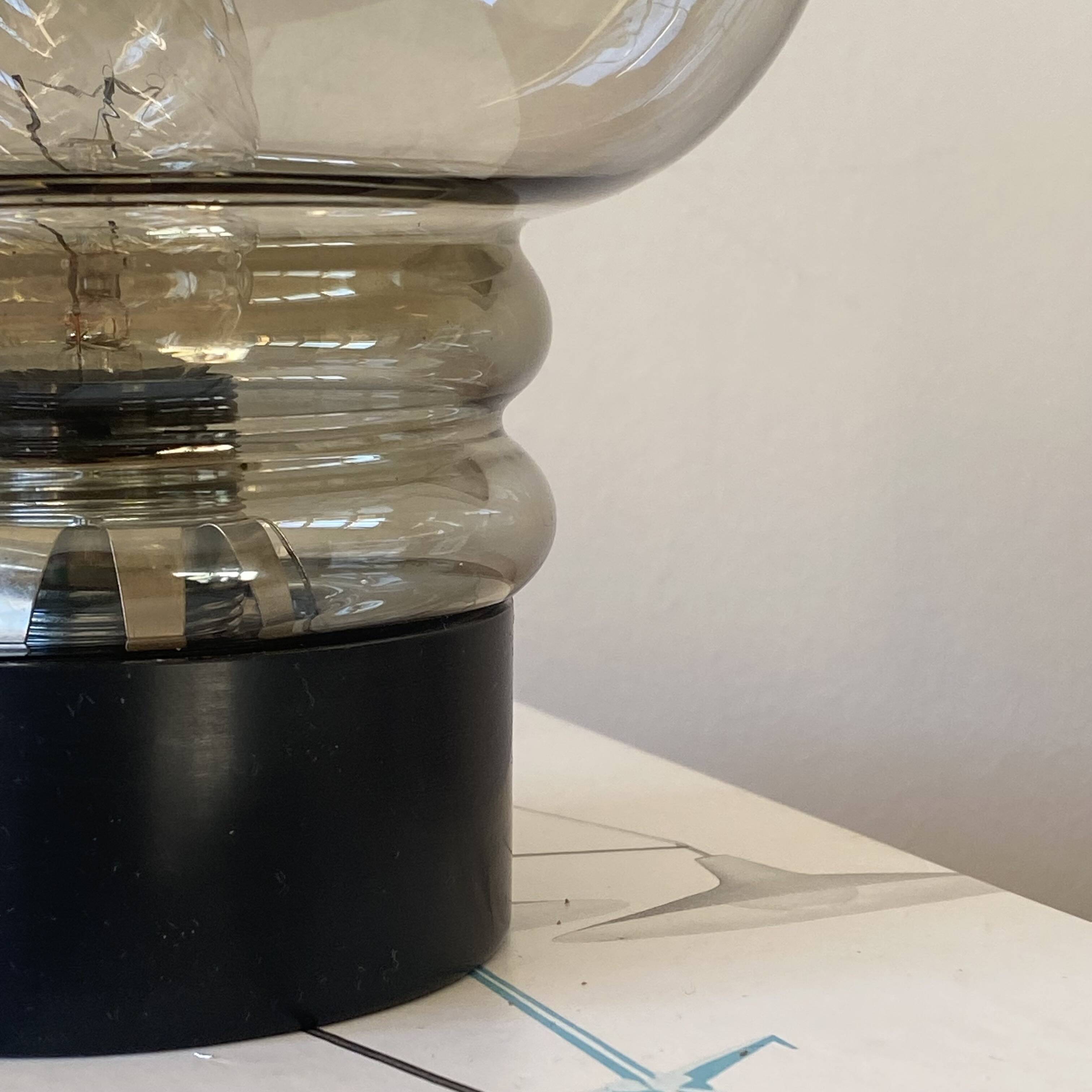 Table lamp desk bedside Sciolari smoked glass globe black plastic base