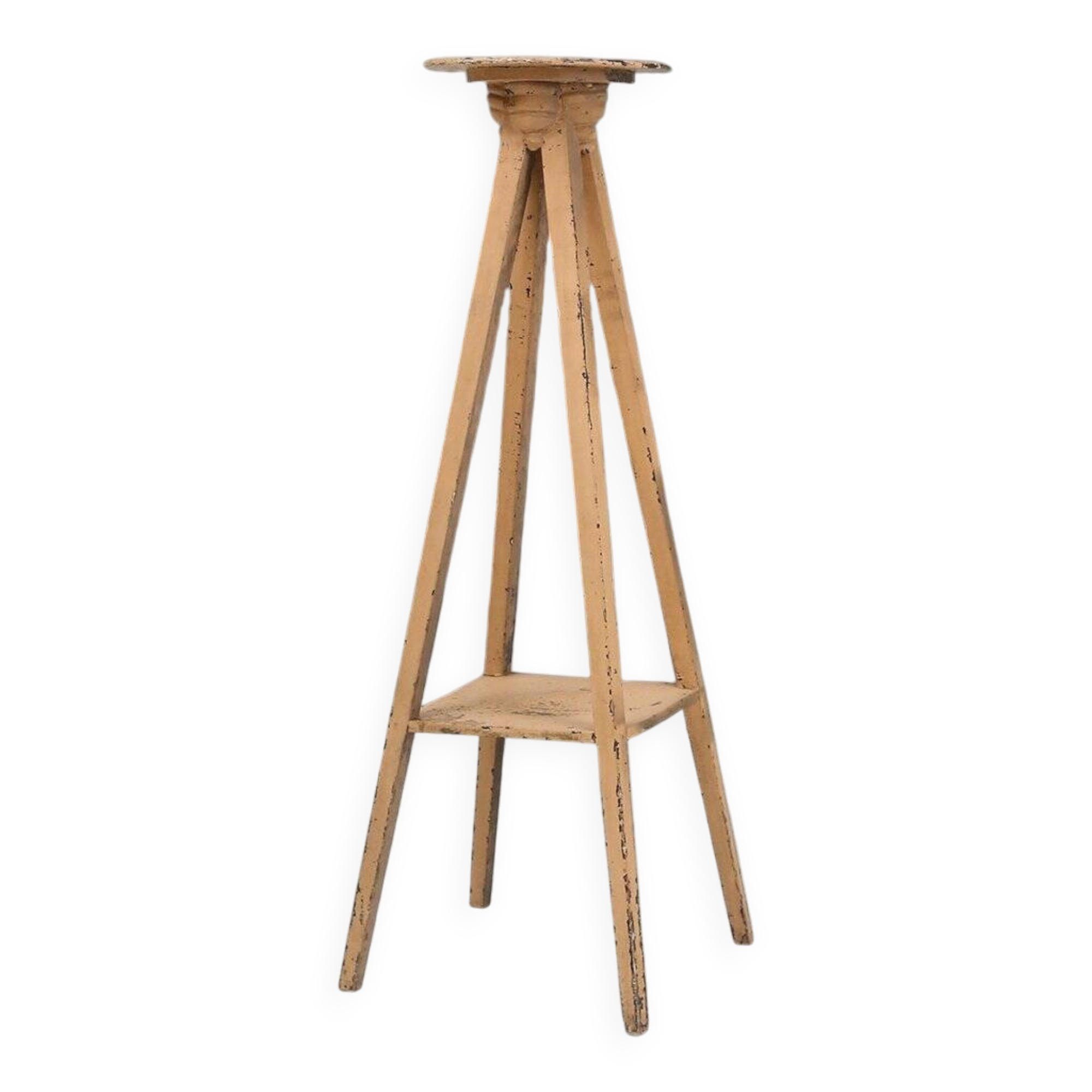 Industrial painted wooden tripod Console with rich patina, France 1900s