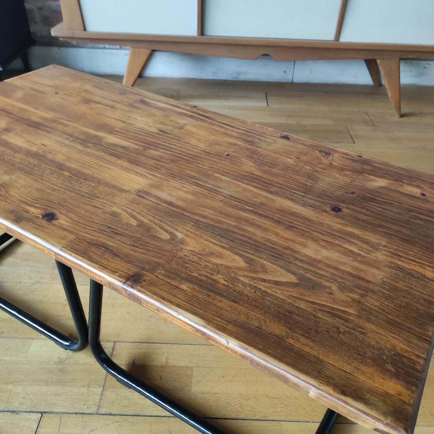 Industrial metal and wood coffee table