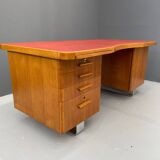Bauhaus Walnut Writing Desk with Red Top