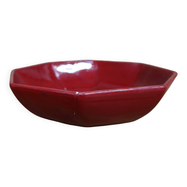 Saladier/ Plat creux en faïence de Charolles couleur bordeaux