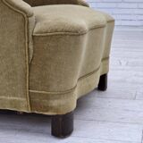 1960s, Danish armchair, green furniture velour, oak wood.