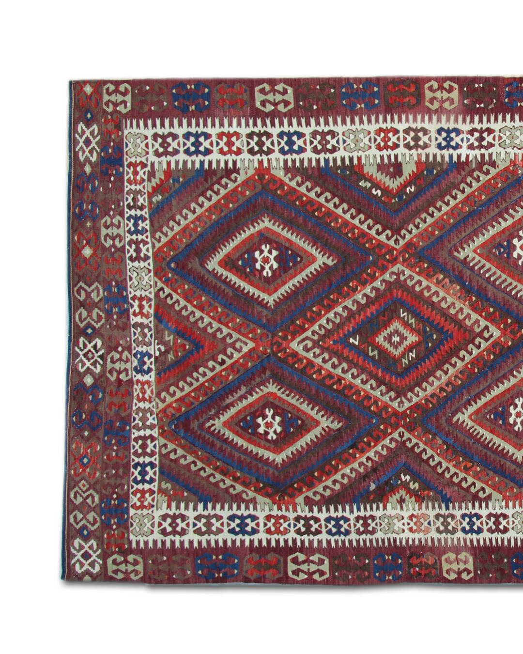 Anatolian Kilim Rug: 1900s Turkish Wool Flatweave, Geometric Tribal Design