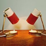 Paire de lampes de chevet en laiton et métal laqué, années 50
