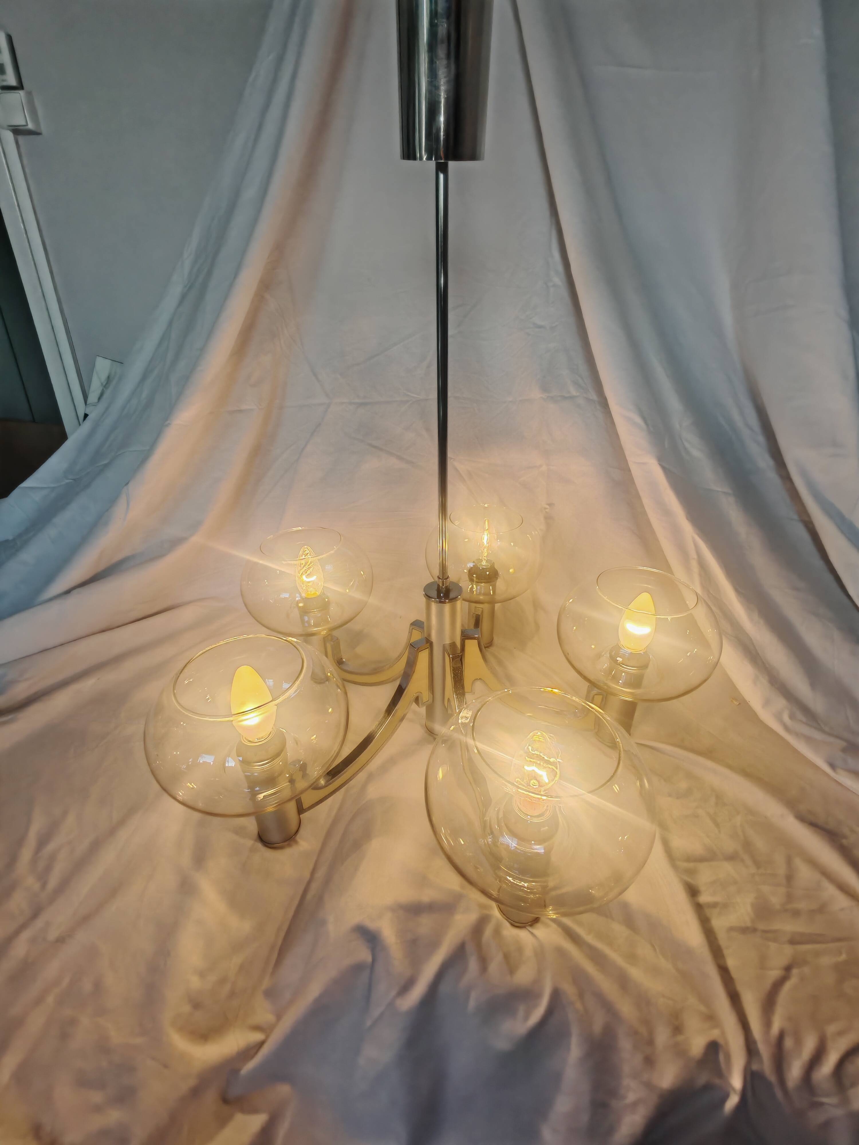 5-branched chandelier by Sciolari, Italy, space age, 1970