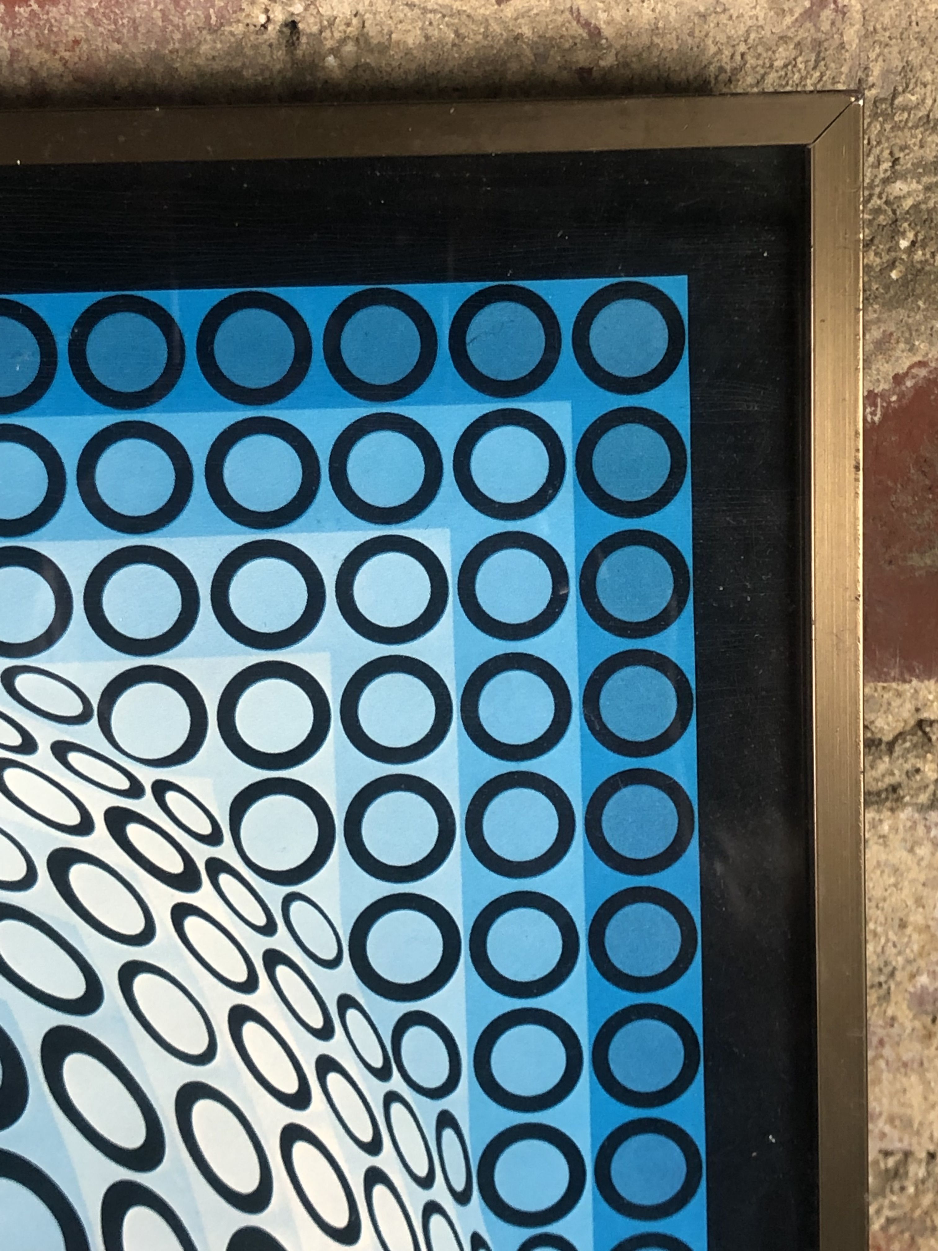 Painting / Vintage screen print 70'S after Victor VASARELY under framed glass