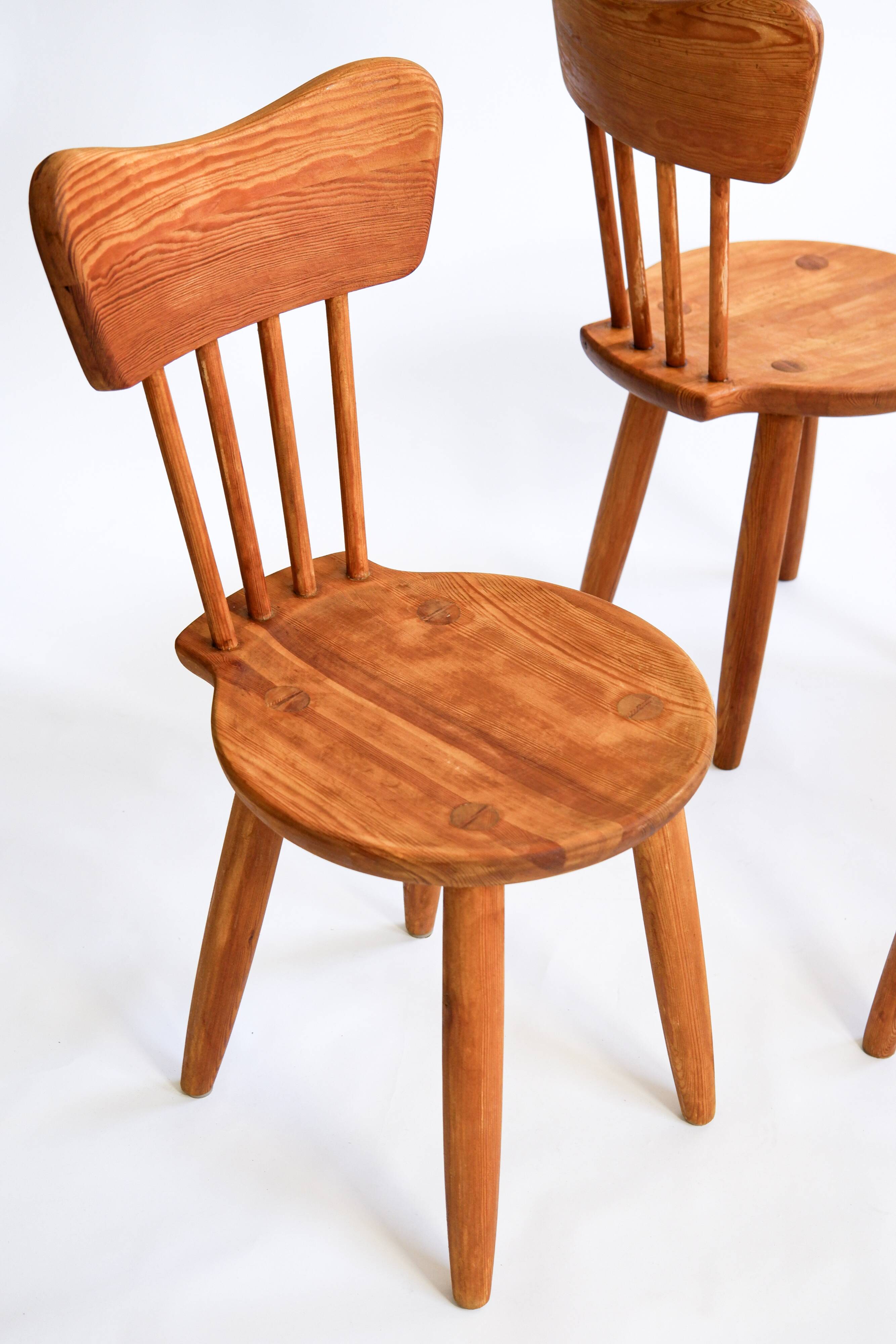 Set of 4 pine chairs by Torsten Claesson, Sweden circa 1950