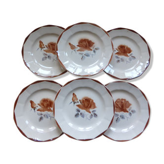 6 Digoin Sarreguemines dessert plates