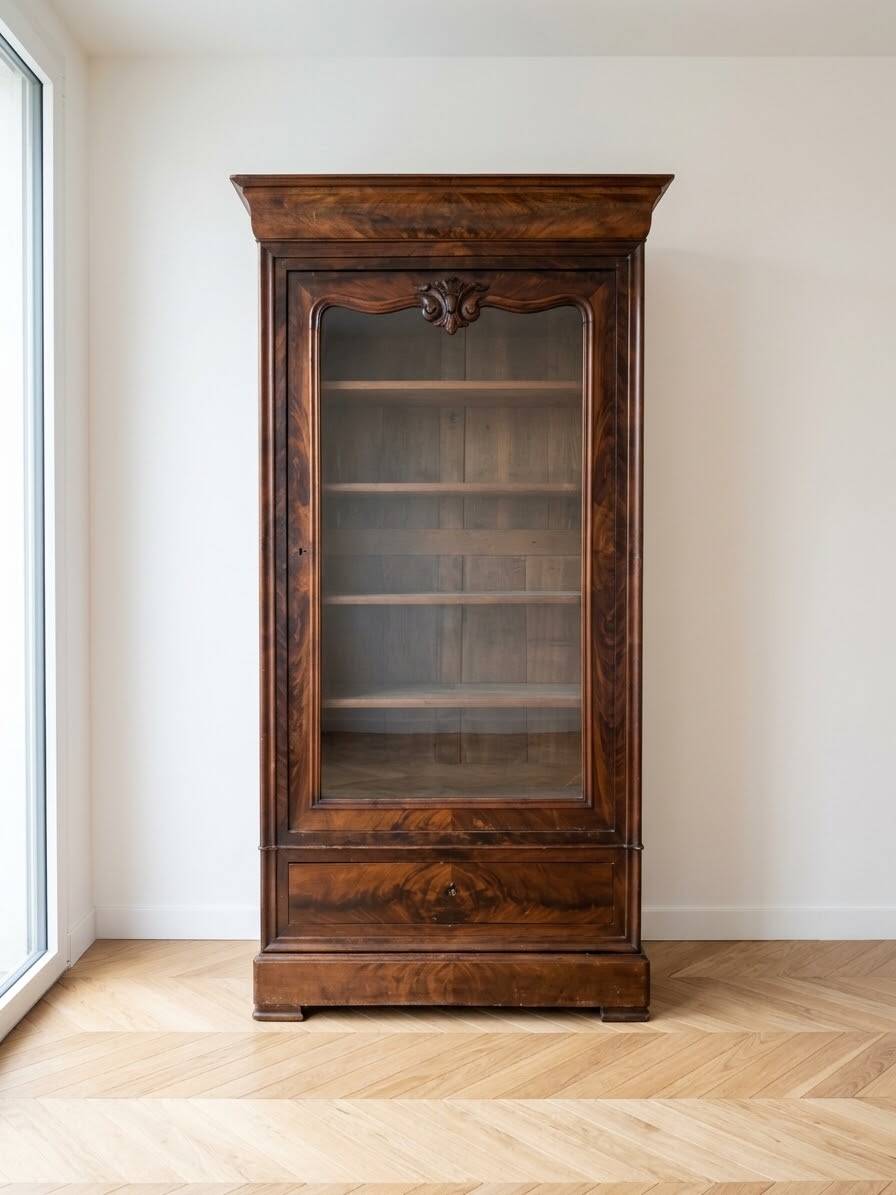 Small antique display cabinet in mahogany, Louis-Philippe style.