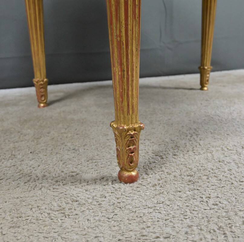 Coffee Table in Marble & Gilded Wood with Gold Leaf, Louis XVI Style – Mid 20th Century
