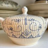 Pot à sucre, bocal Digoin Sarreguemines en faïence blanche et bleue, service "Copenhague" - début XX