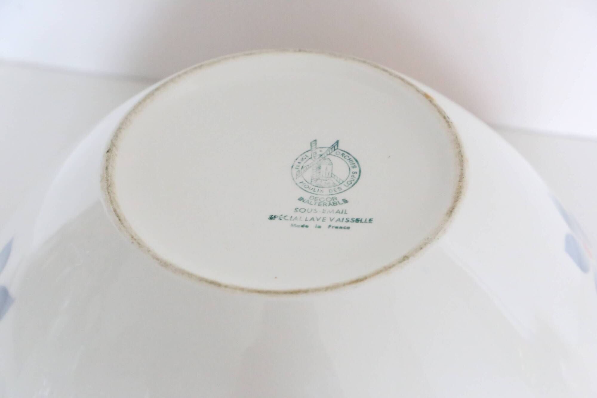 Antique ceramic salad bowl, moulin des loups, 1980, french manufacture