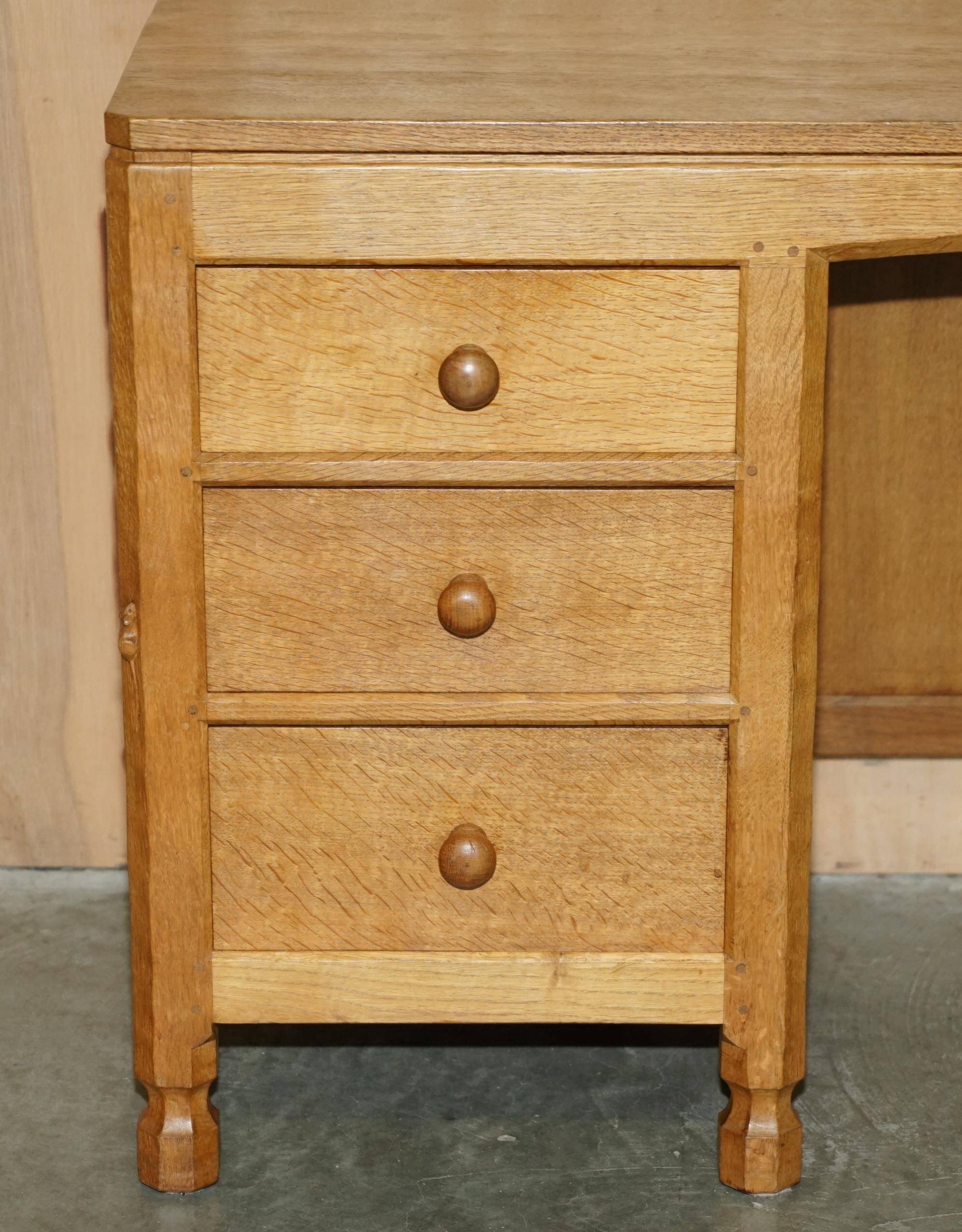 Vintage 1970 tripod desk by Robert Mouseman Thompson with a planed top.