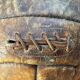 Mid-20th century leather soccer ball with visible stitching and beautiful patina