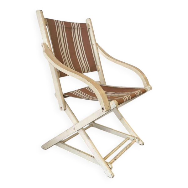 Chaise de plage/camping pliante vintage en bois