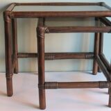 Suite de 2 tables d'appoint en bambou des années 1970