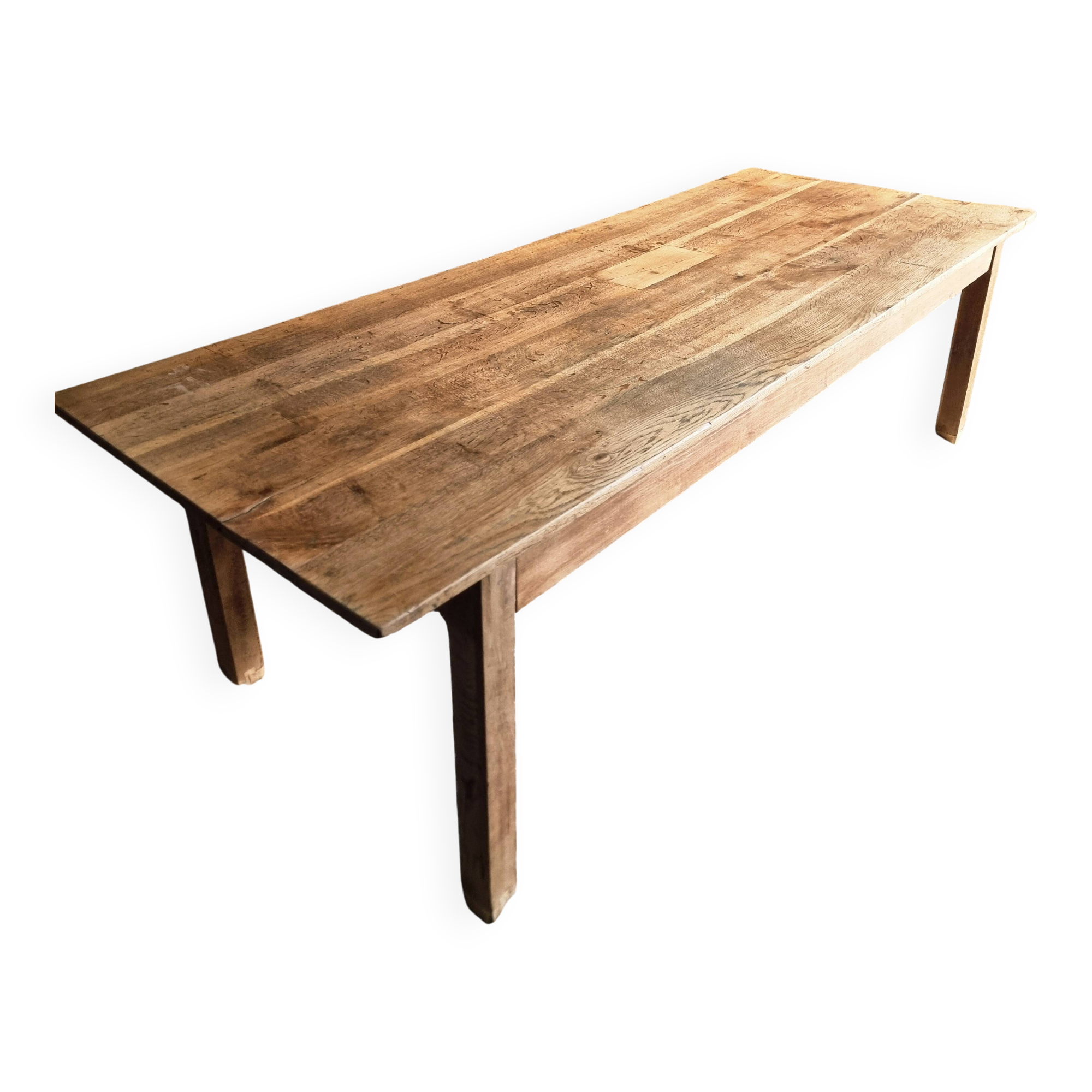 Antique French oak dining table, early 1900s - large farmhouse table for 12 people