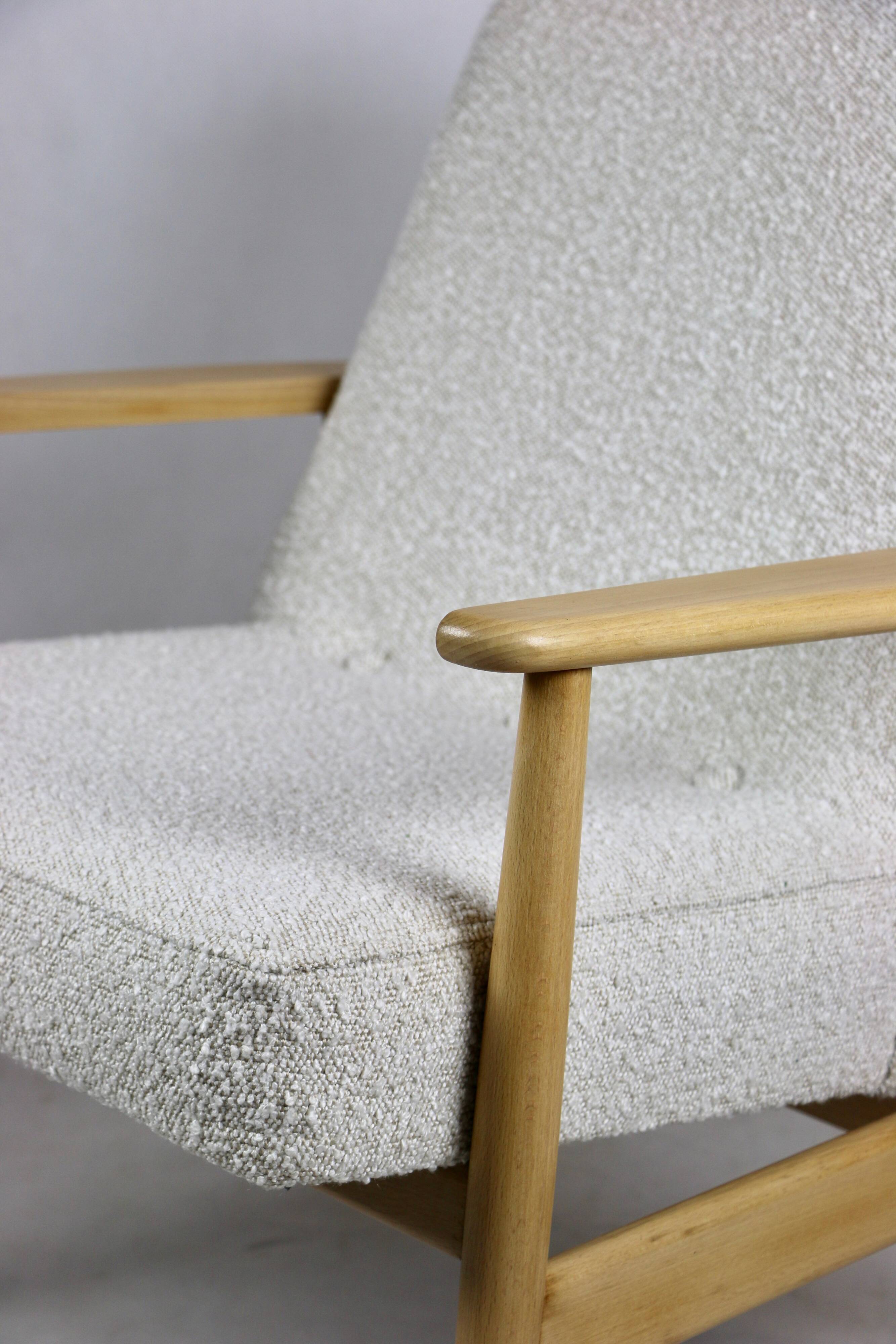White Ivory Boucle GFM63 Lounge Chair by J. Kedziorek, 1970s
