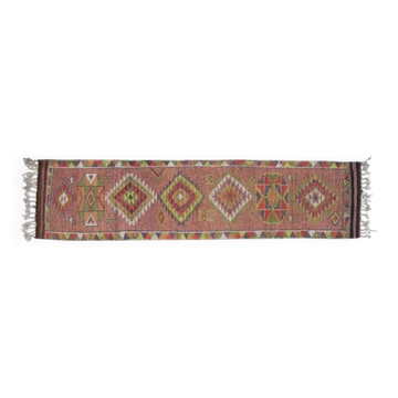 1970s Vintage Turkish Oushak Handmade Wool Cotton Orange Runner Rug 85x358