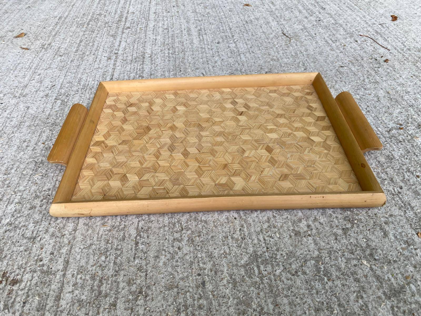 Vintage woven bamboo breakfast serving tray