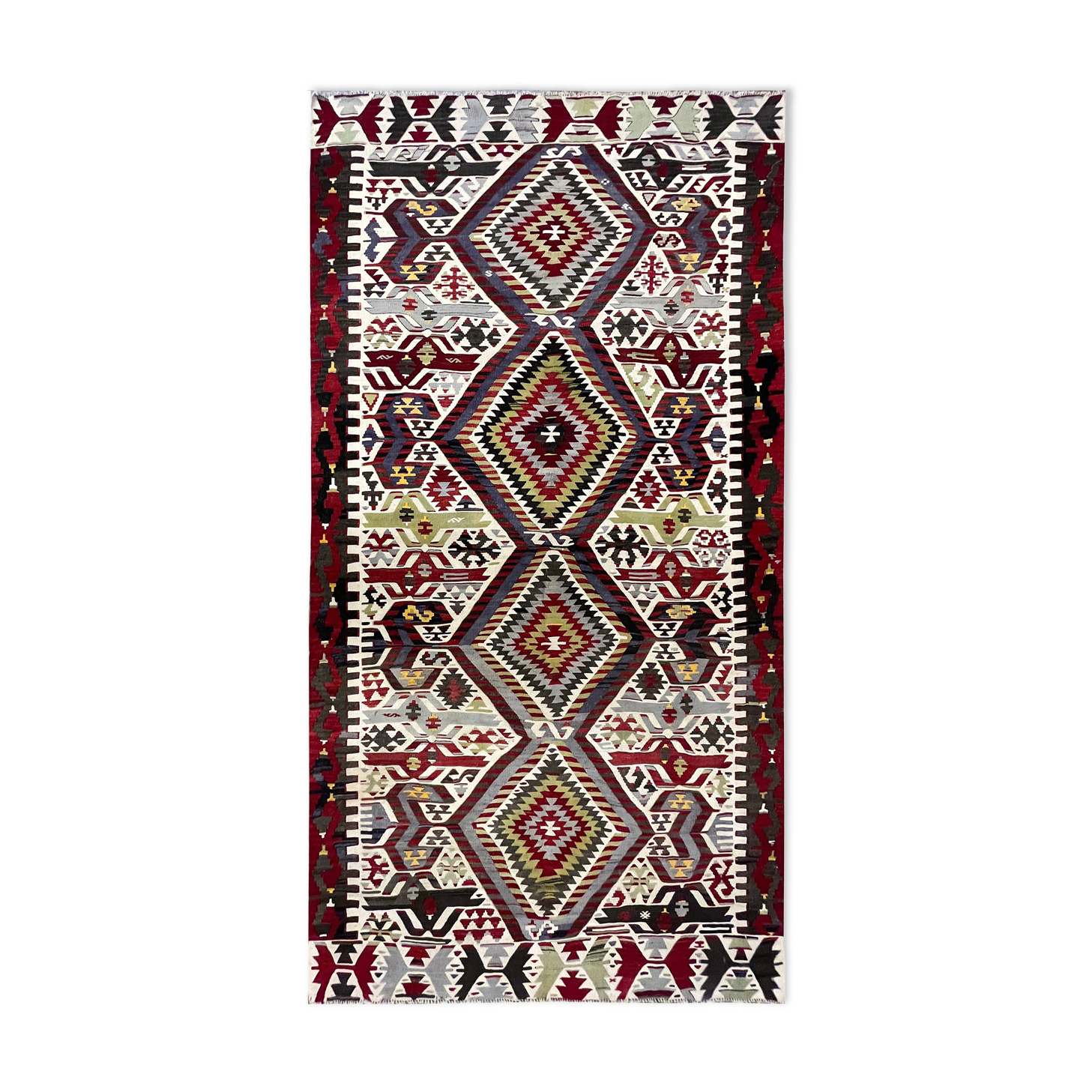 Handwoven Vintage Wool Rug Traditional Turkish Area Rug- 156x312cm