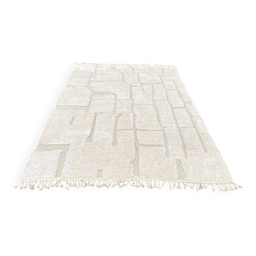 **Tapis berbère marocain écru 300x200 cm – motif géométrique en relief