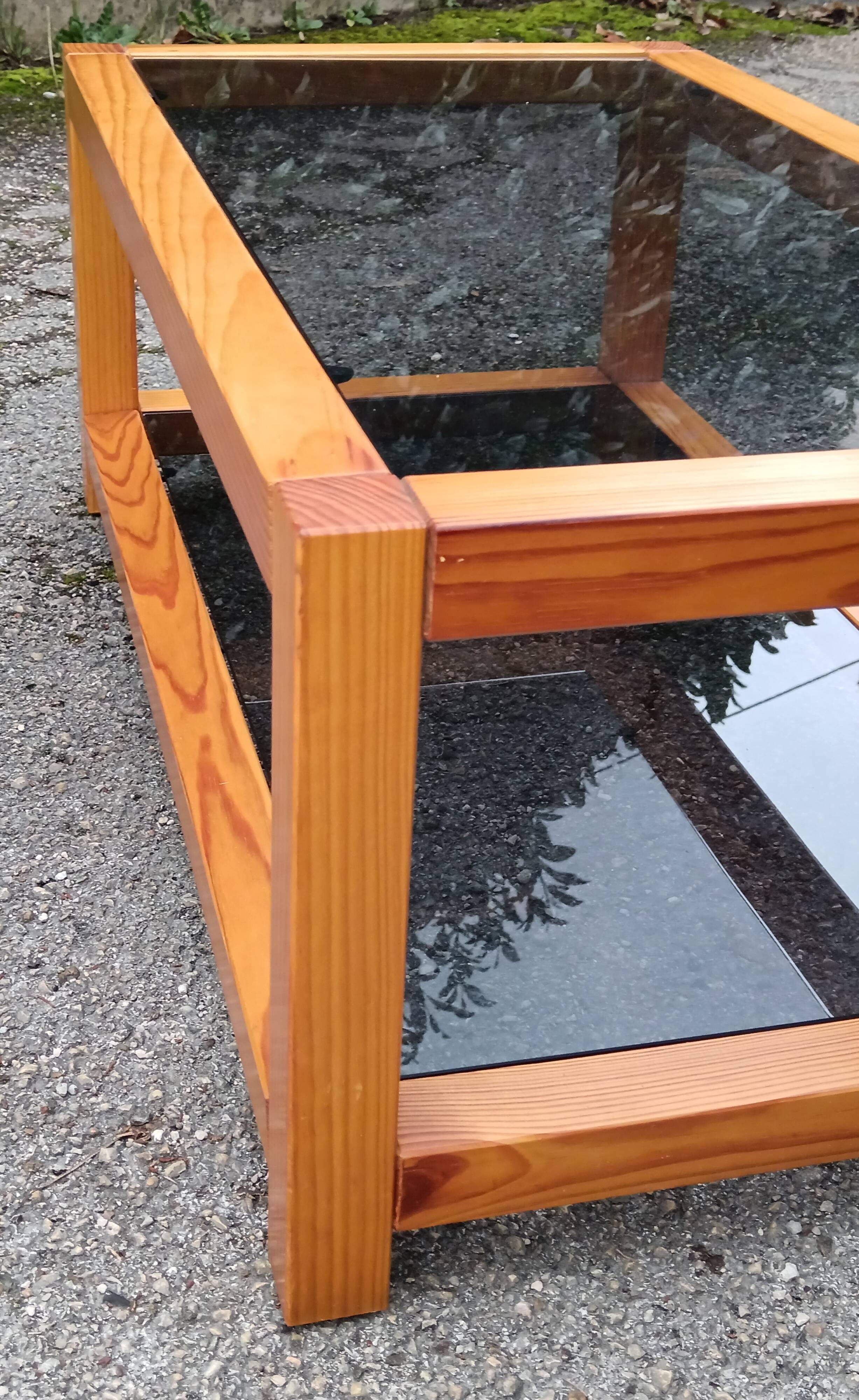 Vintage coffee table in wood and glass