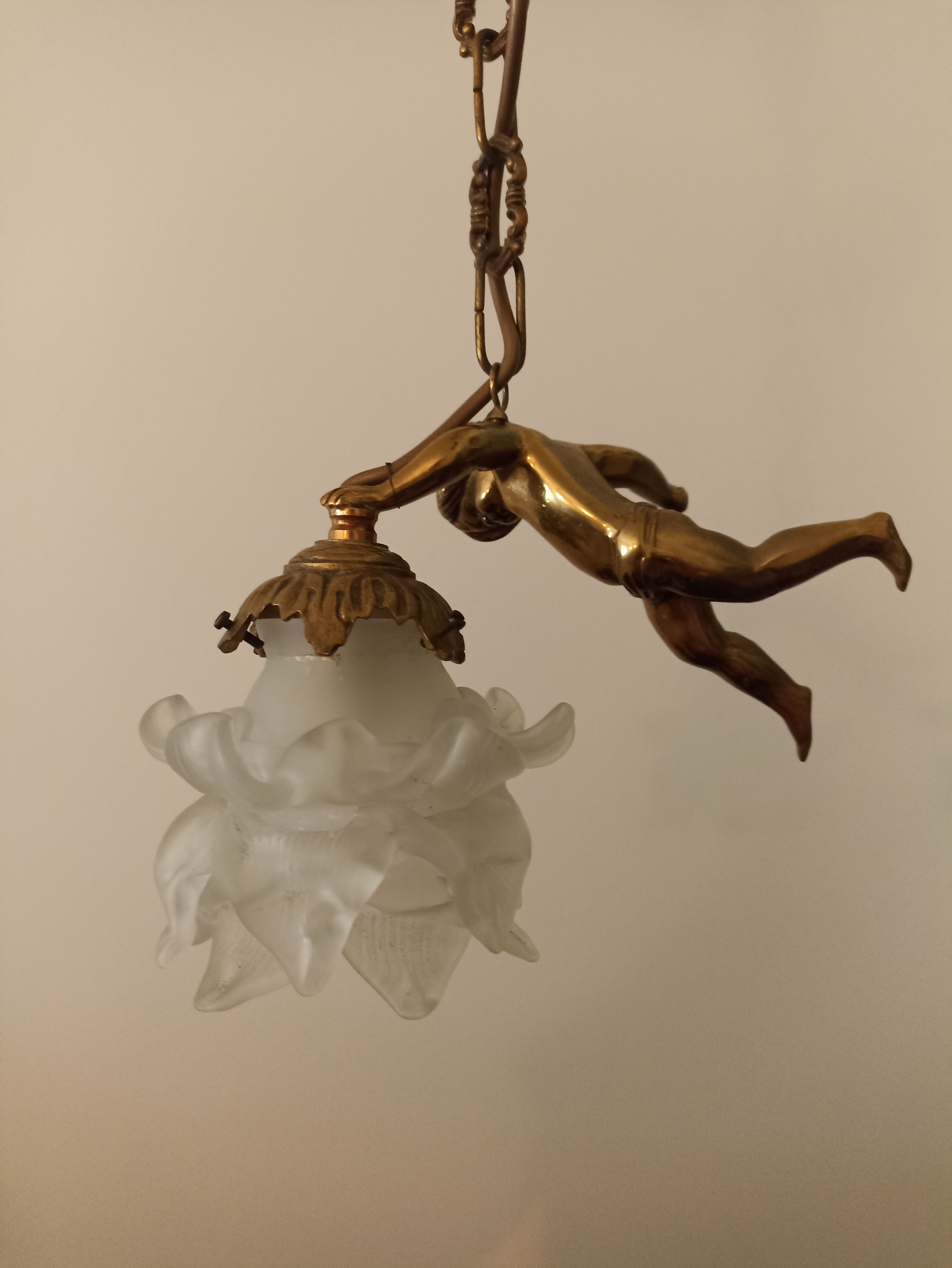 Bronze wall lamp and angel glass paste