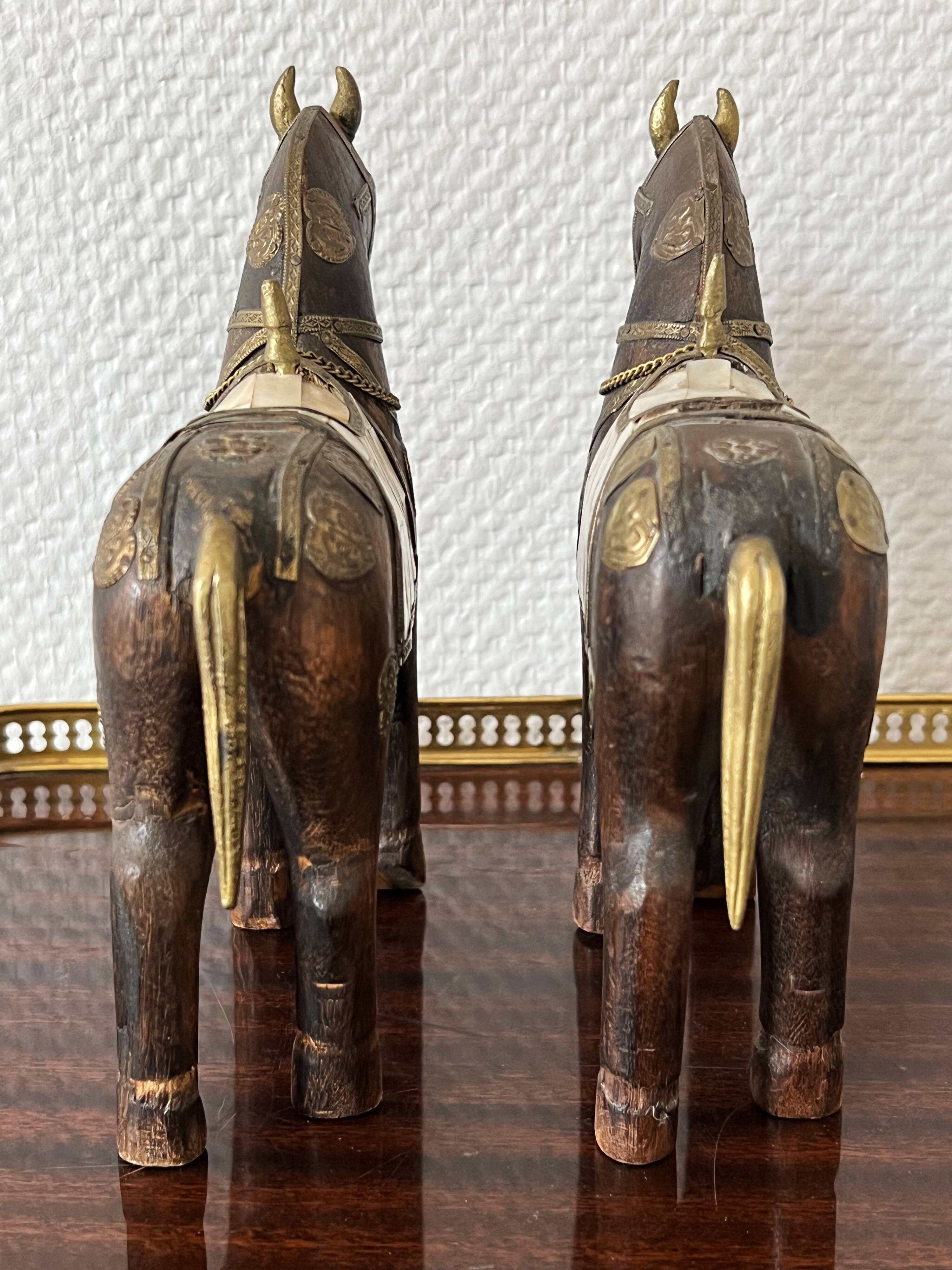 Oriental wooden horses ornaments brass and mother-of-pearl antiques