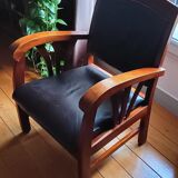 Fauteuil colonial en teck et cuir
