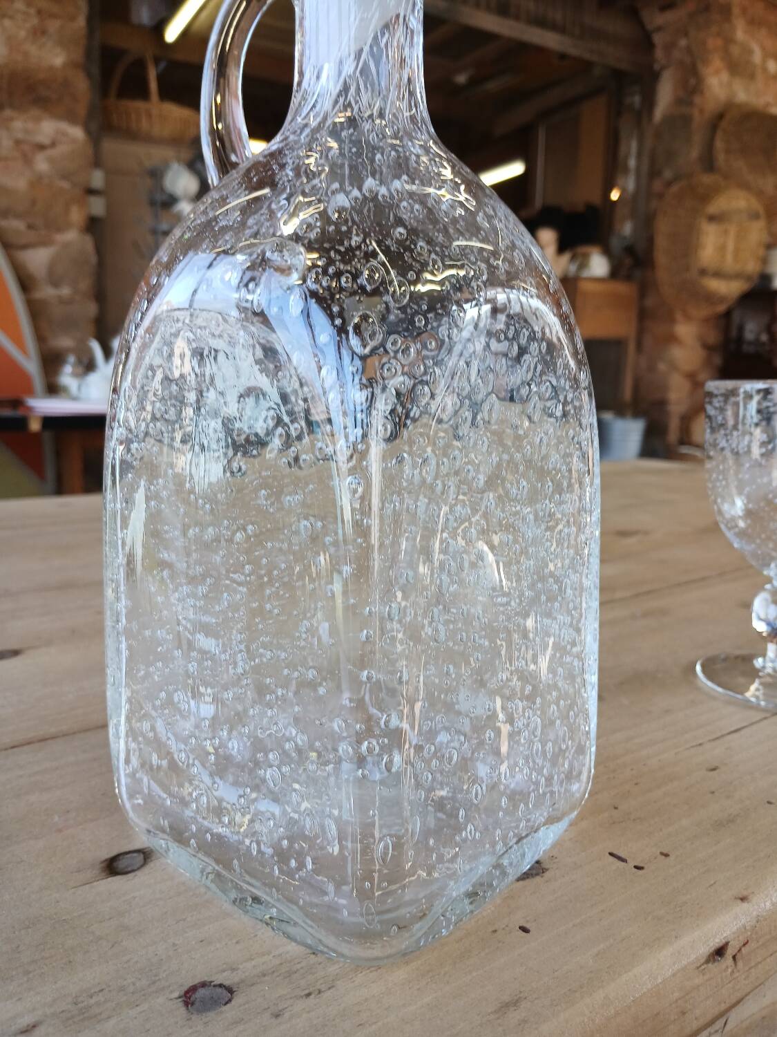 Antique blown amber bubble glass jar