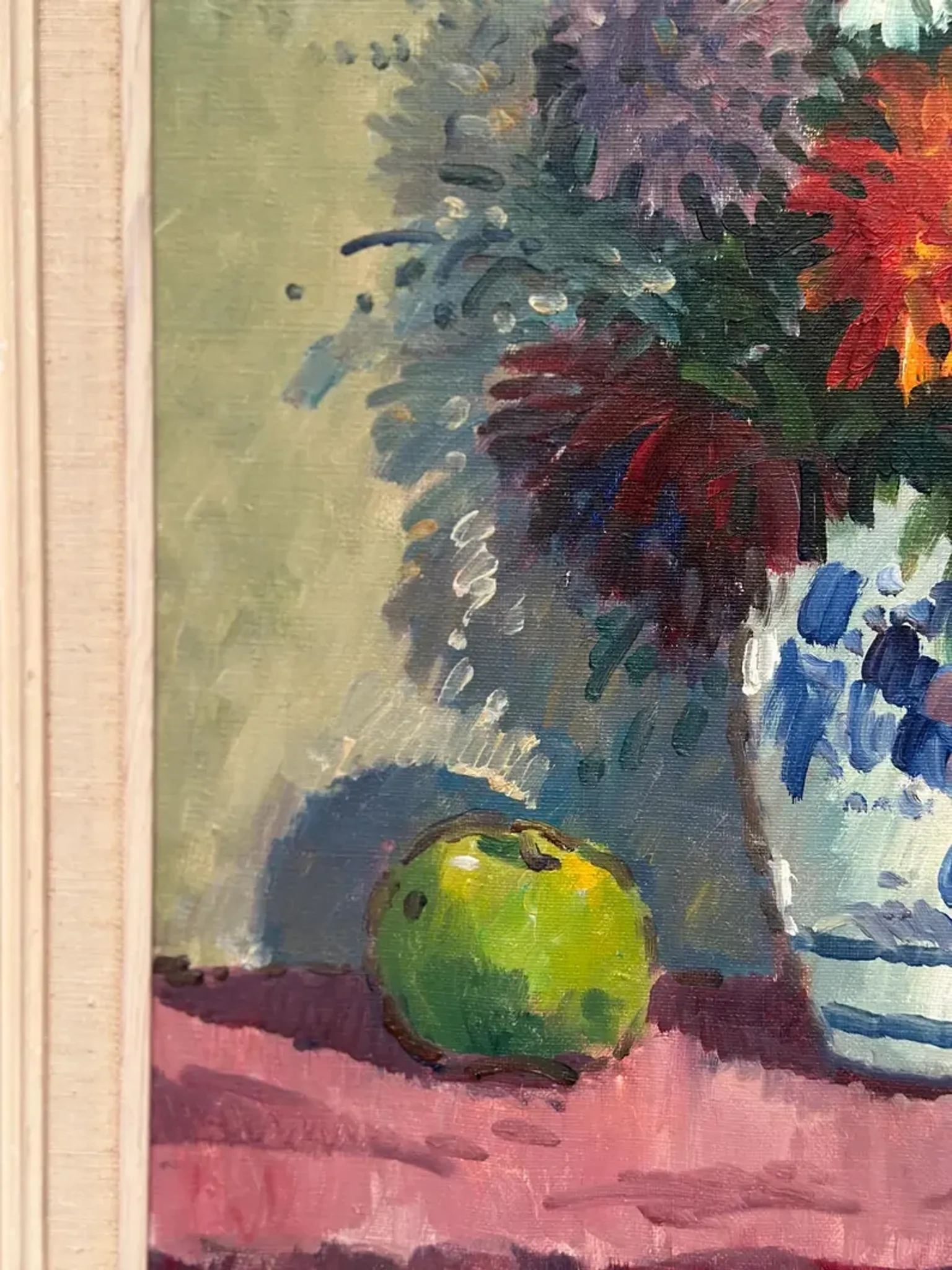 Original Swedish Oil on Canvas – “Asters in a Ceramic Vase” by Eric Lundgren – Signed – Vintage and Framed – 60 × 54 cm (23.6" × 21.3")