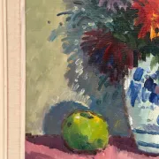 Original Swedish Oil on Canvas – “Asters in a Ceramic Vase” by Eric Lundgren – Signed – Vintage and Framed – 60 × 54 cm (23.6" × 21.3")