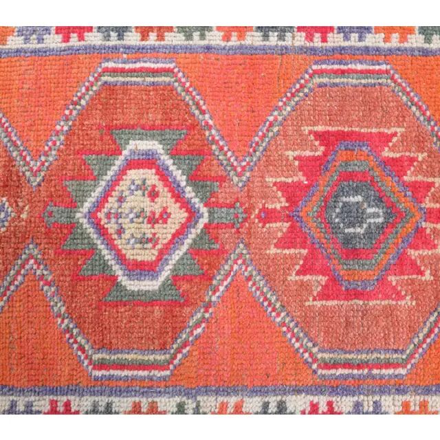 Vintage Turkish Oushak handmade wool cotton orange runner rug 83x336